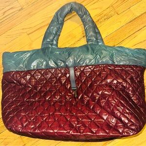 Quilted Burgundy and Teal Tote Bag